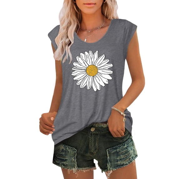 ALLLIST Gray Ladies Tops Floral Crew Neck Sleeveless Tank Tops Tank Tops for Women M