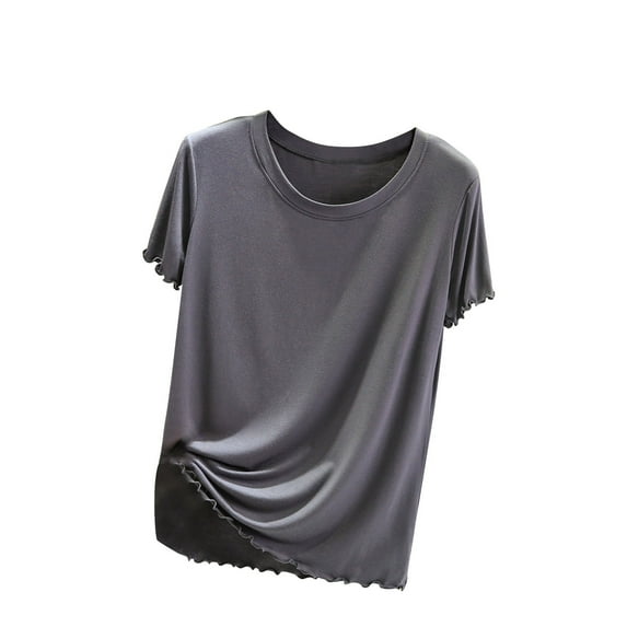 ALLLIST Gray Ladies Tops Short Sleeve Casual Solid Crew Neck T-Shirts Summer Blouses XL