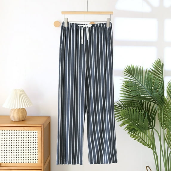 ALLLIST Gray Women's Pajamas Knit Striped Sleep Pants Cozy Sleepwear for Women M-2XL