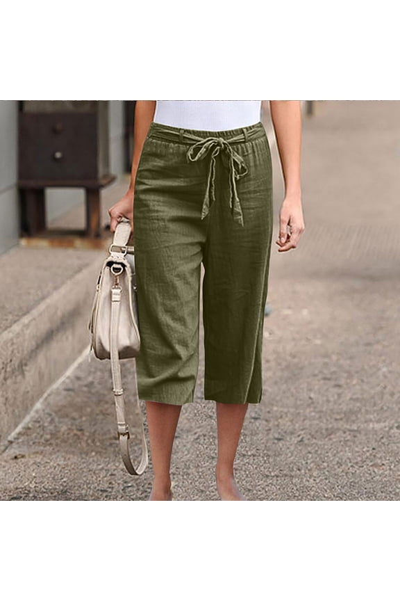 Green Shorts for Women Ankle Mid Straight-Leg Solid Elastic with Pockets Trousers Skorts for Woman 100%Polyester Trousers XXXL