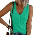 thumbnail image 1 of ALLLIST Green Summer Tops Button Solid V-Neck Ribbed Sleeveless Tank Tops Womens Tank Tops L, 1 of 5
