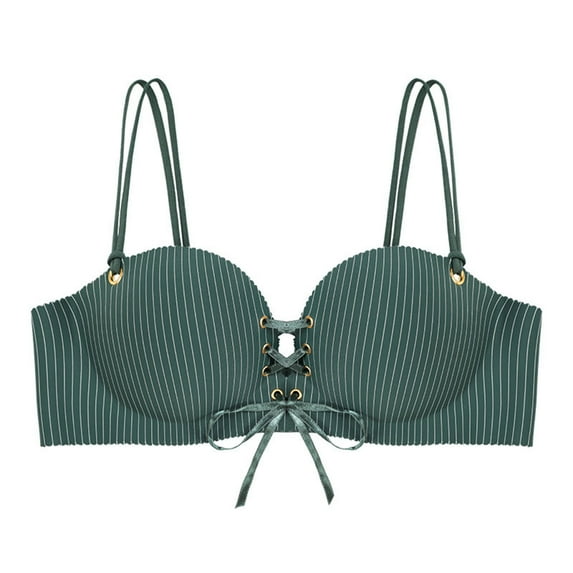 ALLLIST Green Women's Bras Padded No Underwire Bralette Soft Striped Tie-Front Women Lingerie Size S-XL