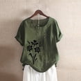 thumbnail image 1 of ALLLIST Green Women's Tops Floral Crew Neck Short Sleeve Embroidery Blouses Button Casual Womens Blouses, 1 of 3