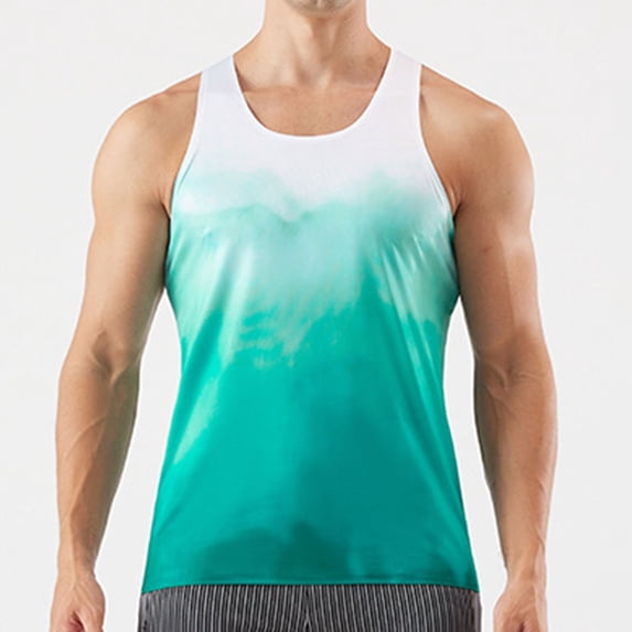 ALLLIST Gym Tank Tops for Men Green Workout Pullover Stretch Comfy Gradient Athletic Shirts for Men Size S-2XL