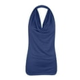 thumbnail image 1 of ALLLIST Halter Womens Tops Clearance Sleeveless Blue Solid Pleated Casual T-Shirts Blouse for Women, 1 of 3