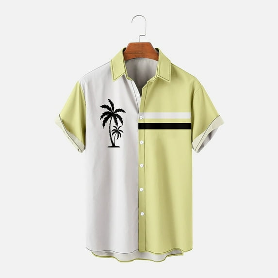 ALLLIST Hawaiian Men Shirts Big And Tall Collared Short Sleeve Button Down Shirts Casual Yellow Men's Clothes