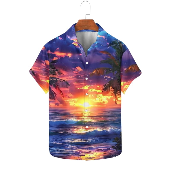 ALLLIST Hawaiian Men's Shirts Collared Short Sleeve Button Down Shirts Casual Purple Mens Clothes