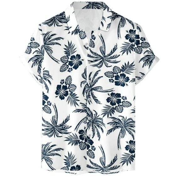 ALLLIST Hawaiian Men's Shirts Short Sleeve Collared Button Down Shirts Blue Casual Clothes for Men