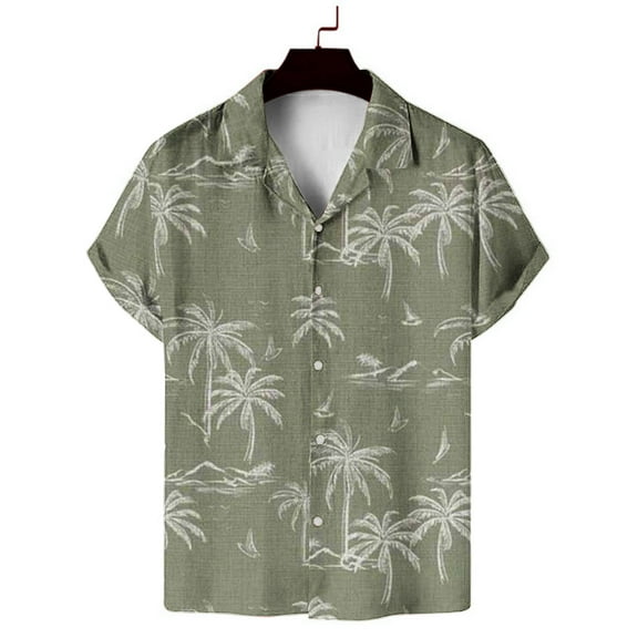 ALLLIST Hawaiian Mens Shirts Collared Short Sleeve Button Down Shirts Casual Green Clothing for Men