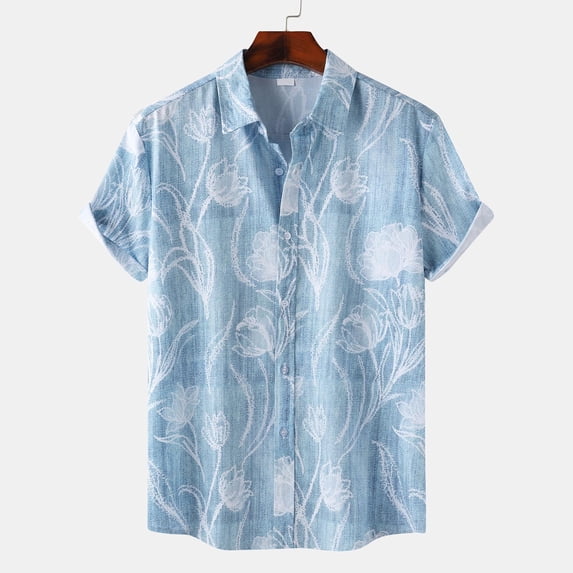 ALLLIST Hawaiian Shirts for Men Collared Short Sleeve Big And Tall Button Down Shirts Blue Casual Mens Clothes