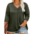 thumbnail image 1 of ALLLIST Henley Tops for Women Plus Size 3/4 Sleeve T-Shirts Green Solid Casual Shirts Women's Clothing, 1 of 7