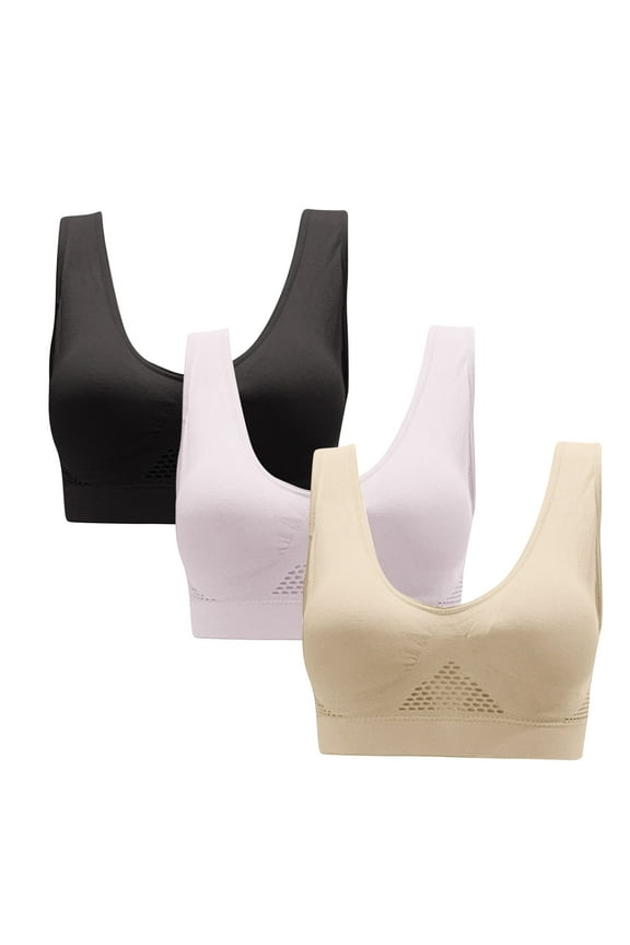 High Impact Sports Bras for Women 3 Pack Plus Size Bralette Plain Breathable Beige Sports Bras for Ladies Size S-5XL