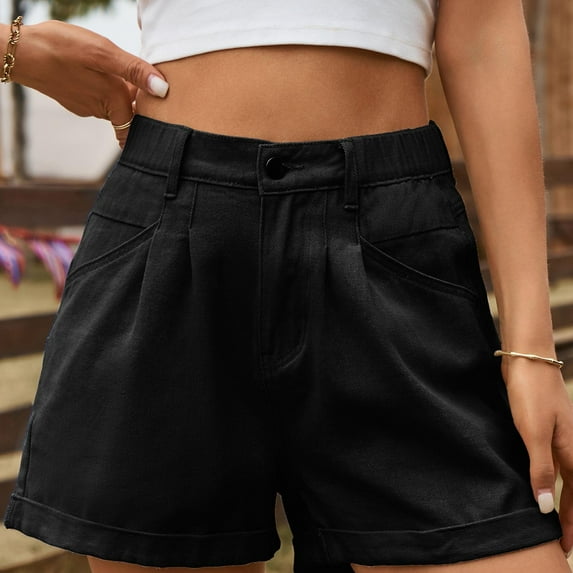 ALLLIST High Ladies Shorts Short Black Wide-Leg Solid with Pockets Elastic Button Jean Skorts for Woman 100%Denim Jean XXL