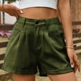 thumbnail image 1 of ALLLIST High Shorts for Women Trendy Short Green Wide-Leg Solid Jean with Pockets Button Elastic Capris for Women 100%Denim Jean L, 1 of 6