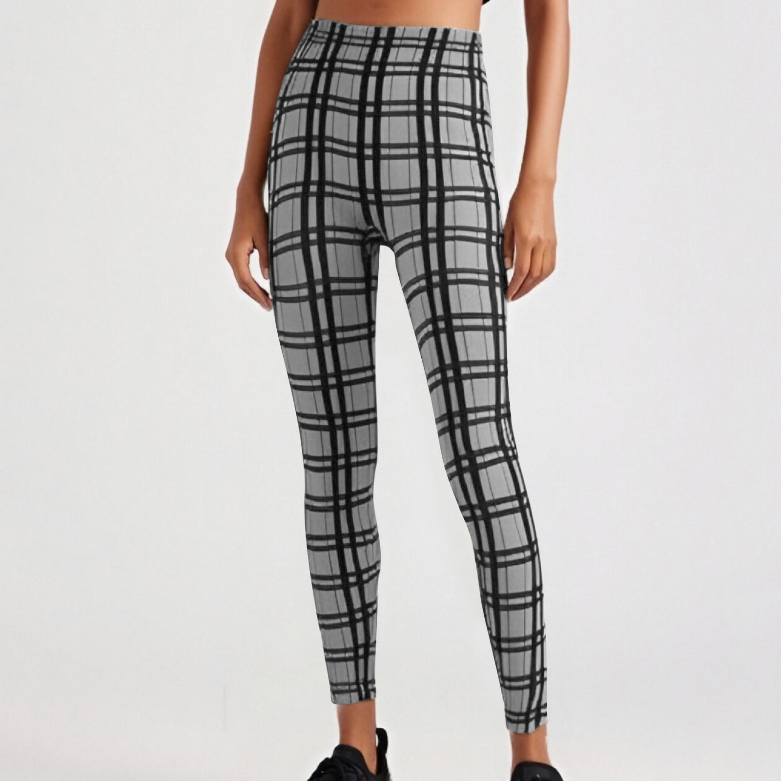 ALLLIST High Waisted Leggings Women Plaid Plus Size Yoga Pant