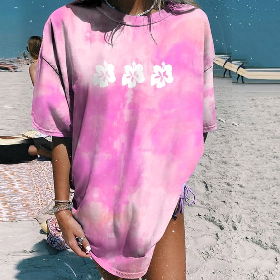 ALLLIST Holiday Tops for Women Crew Neck Short Sleeve T-Shirts Gradient Pink Fashion Shirts Women's Clothing