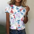 thumbnail image 1 of ALLLIST Holiday Tops for Women Short Sleeve Crew Neck T-Shirts Fashion Blue Floral Shirts Womens Clothing, 1 of 5