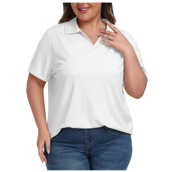 ALLLIST Holiday Tops for Women White Collared Polo Shirts Plain Side Vent Short Sleeve Shirts Ladies Tops