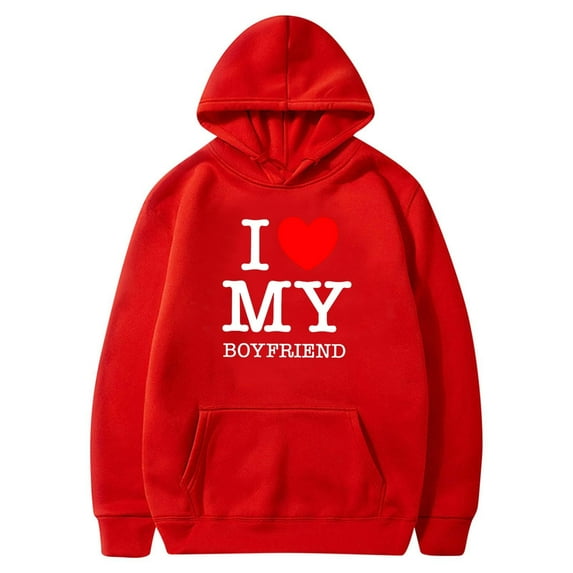 ALLLIST Hoodies for Teen Girls Fashion Plus Size Long Sleeve Pullover Red I Love My Boyfirend Relaxed Fit Sweatshirts Ladie'shoodie