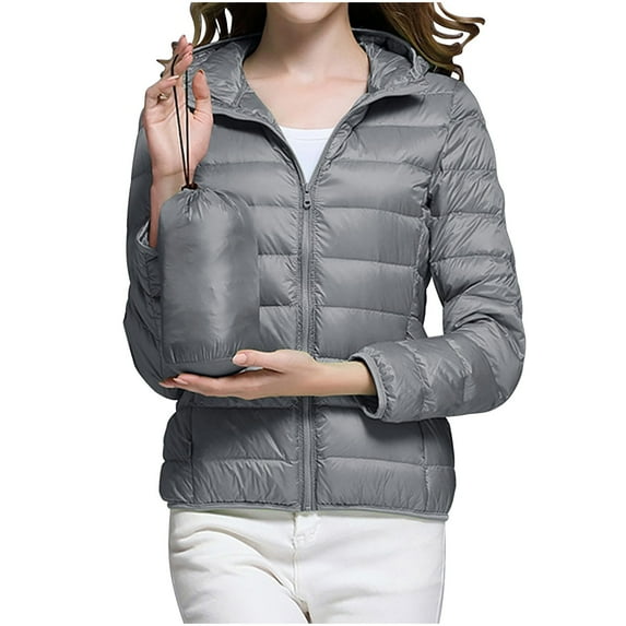 ALLLIST Jackets Women Long Sleeve with Zipper Winter Puffers Gray Plain Pockets Quilted Ladie Jackets