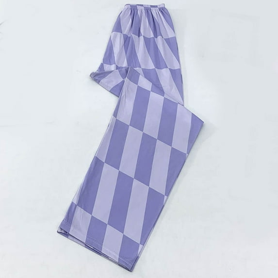 ALLLIST Knit Pajamas Ladies Plaid Purple Sleep Pants Cozy Sleepwear for Women M-2XL