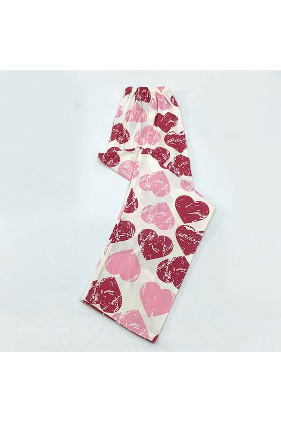 Knit Women Pajamas Love Heart Sleep Pants Breathable Ladies Sleepwear M-2XL