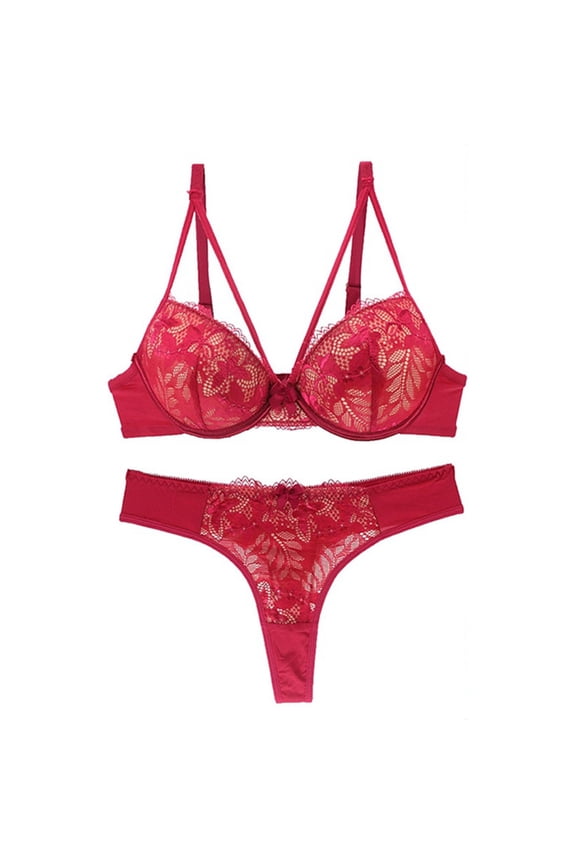 Lace Bras for Women No Wire Plus Size Bra And Panty Set Comfy Red Nylon Embroidered T-Shirt Womens Bras Size M