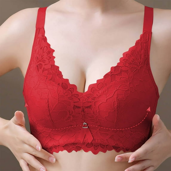 ALLLIST Lace Bras for Women Push up No Wire Bralette Push up Red Plain Plunge Ladie Bras Size S-XL