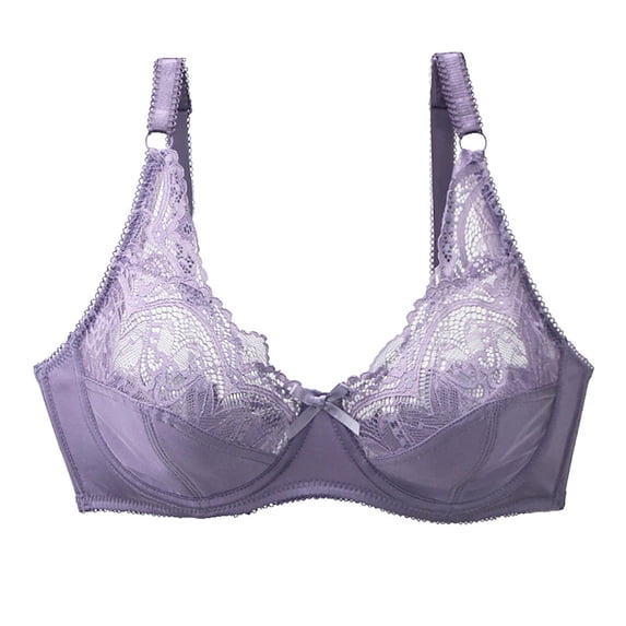 ALLLIST Lace Bras for Women Underwire Push up Underwear Cozy Plian Purple Triangle Ladie Bras Size 80D