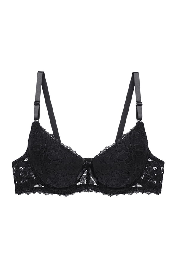 Lace Women Bras Push up Underwire Underwire Plain Soft Black Plunge Ladie Bras Size S-XL