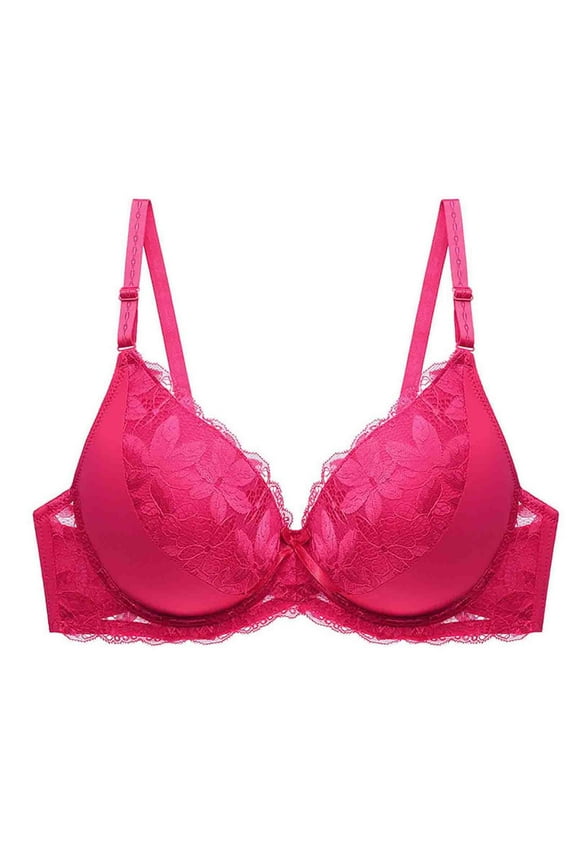 Lace Women's Bras Underwire Push up Underwire Red Solid Push up Plunge for Women Size 75-90