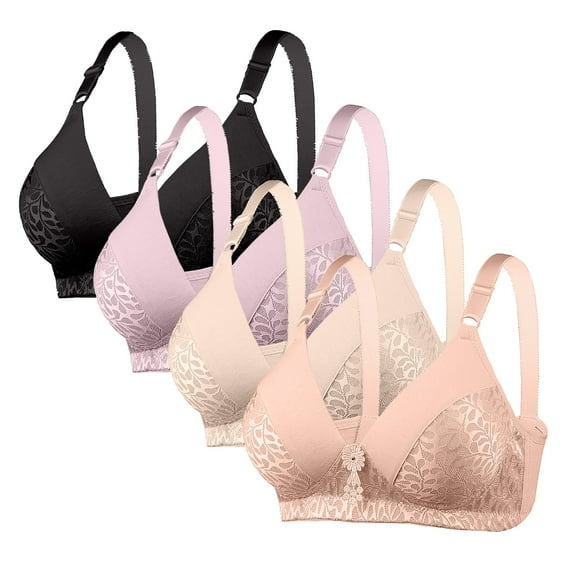 ALLLIST Lace Womens Bras Pack 4 Wireless Bralette Plain Soft Plunge Bras for Ladies Size S-XL