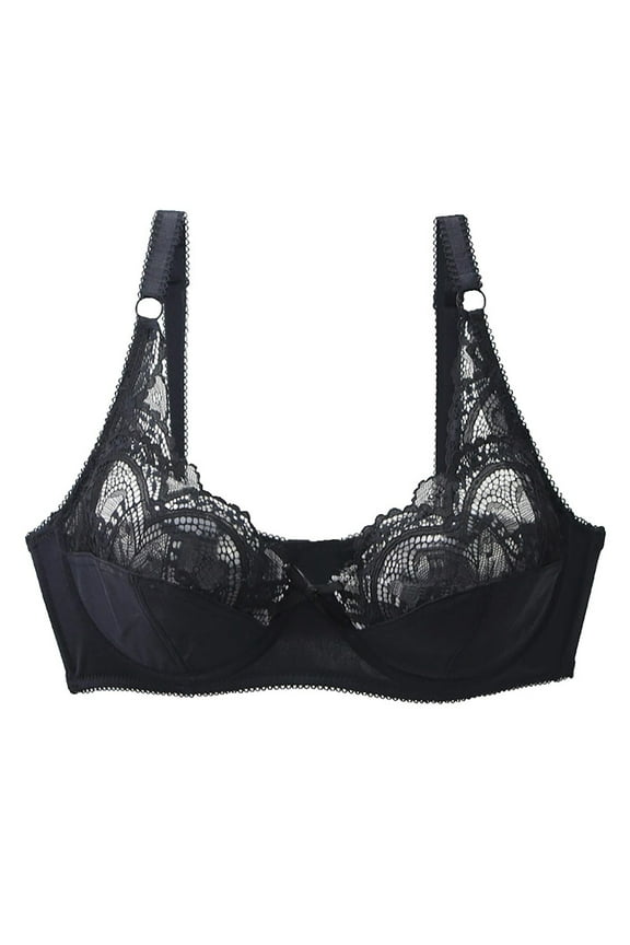 Lace Womens Underwear Underwire Plus Size Bras Plian Full Coverage Black Triangle Women's Lingerie Size 75D