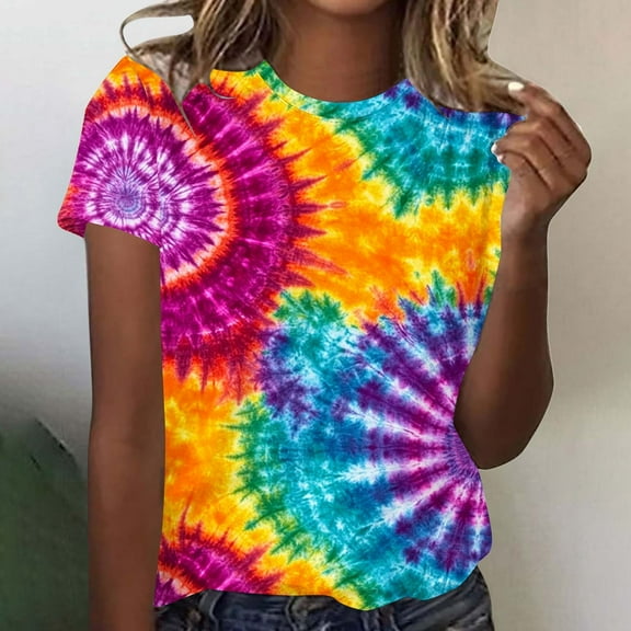 ALLLIST Ladie's Tops Short Sleeve Summer Tie Dye T-Shirts Classic Fit Breathable Pullover Womens Clothing