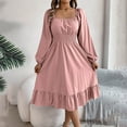 thumbnail image 1 of ALLLIST Ladies Dresses Ruffle Long Sleeve Midi A-Line Solid Pink Tummy Control Cocktail Dresses for Teens, 1 of 7