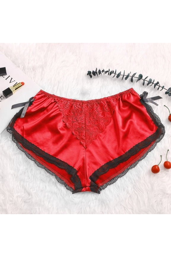 Ladies Pajamas Plus Size Shorts Silk Bottoms Red Soft Solid Home Clothes Womens Sleepwear