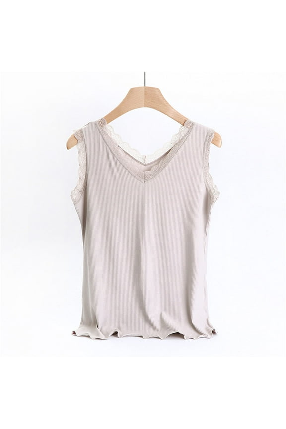Ladies Pajamas Summer Sleeveless Modal Sleep Tops Solid Beige Cozy Ladies Sleepwear L-2XL