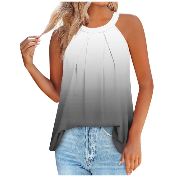 ALLLIST Ladies Tops Black Crew Neck Gradient Sleeveless Tank Tops Girls Tank Tops XL
