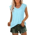 thumbnail image 1 of ALLLIST Ladies Tops Blue Crew Neck Solid Sleeveless Casual Tank Tops Tank Tops S, 1 of 6