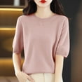 thumbnail image 1 of ALLLIST Ladies Tops Pink Solid Crew Neck Elbow-Length T-Shirts Spring Blouse, 1 of 4