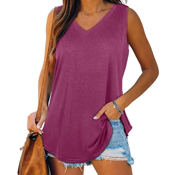 ALLLIST Ladies Tops Purple Sleeveless Solid V-Neck Tank Tops Women Tank Tops XL