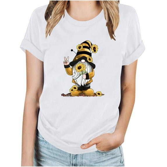 ALLLIST Ladies Tops White Short Sleeve Crew Neck Graphic T-Shirts Casual Printed Spring Blouses for Women 2024