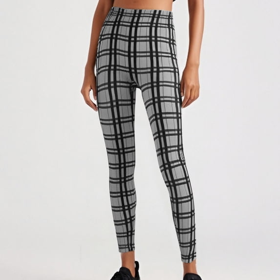 ALLLIST Leggings for Women High Waisted Plaid Yoga Pant Skinny Gray Stretch Workout Leggings for Ladies