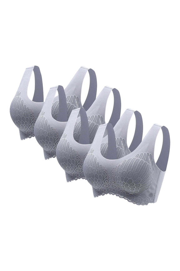 Lingerie for Women Lace 4pack Plus Size Latex Bras Solid Removable Cup Gray Soft Womens Lingerie Size M
