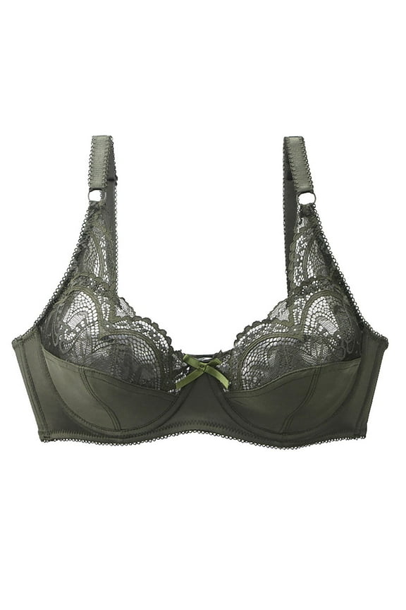 Lingerie for Women Plus Size Lace Underwire Underwear Full Coverage Green Solid Triangle Bras for Ladies Size 75D