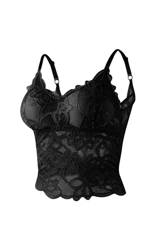 Lingerie for Women Wirefree Padded Lace Bralette Black Solid Cozy Crop-Top Bras for Women Size XL