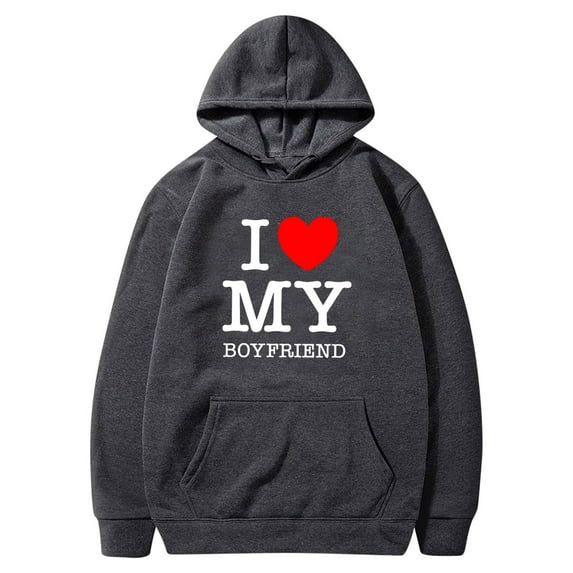 ALLLIST Long Sleeve Hoodies for Teens Fashion Pullover Gray I Love My Boyfirend Relaxed Fit Sweatshirt Ladies
