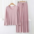 thumbnail image 1 of ALLLIST Long Sleeve Ladie's Pajamas Notch Neck Modal Tops And Pants Sets Cozy Pink 2 Piece Solid Sleepwear Ladies, 1 of 3