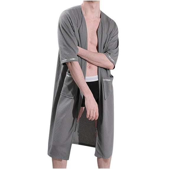 ALLLIST Long Sleeve Mens Pajamas Zip up Gray Robes Soft Solid Bathrobes Mens Pajamas M-3XL