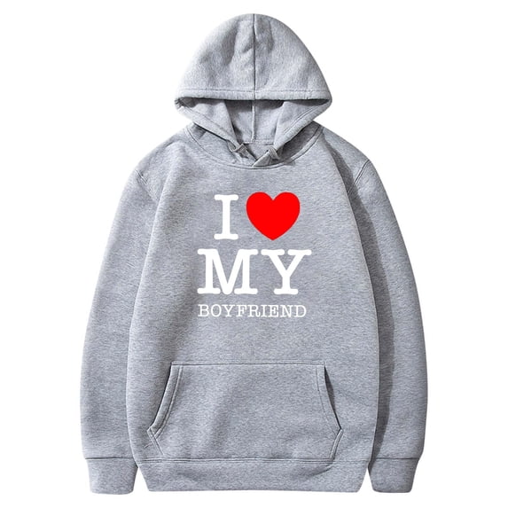 ALLLIST Long Sleeve Womens Hoodies Fashion Pullover I Love My Boyfirend Relaxed Fit Gray Womens Sweatshirt